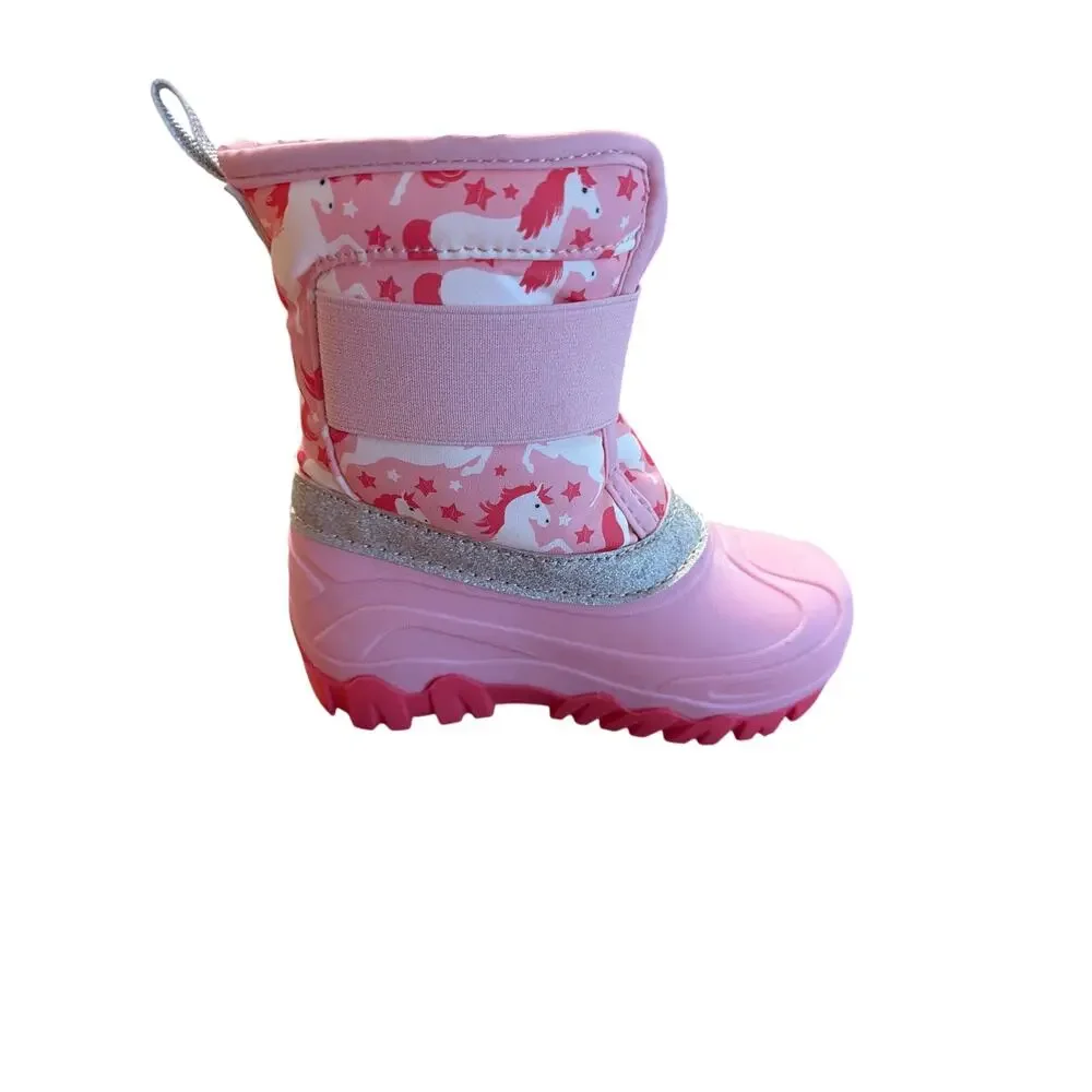 Member's Mark Girl's Pink & White Unicorn Winter Snow Boots Size 9/10